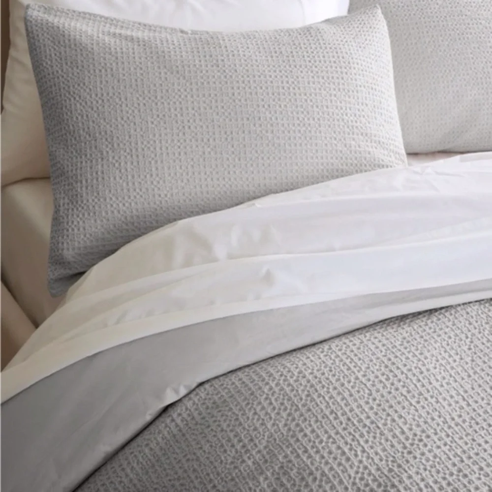 NWT Quince Twin Organic Luxe Waffle Duvet Cover Set With Sham in Light Grey